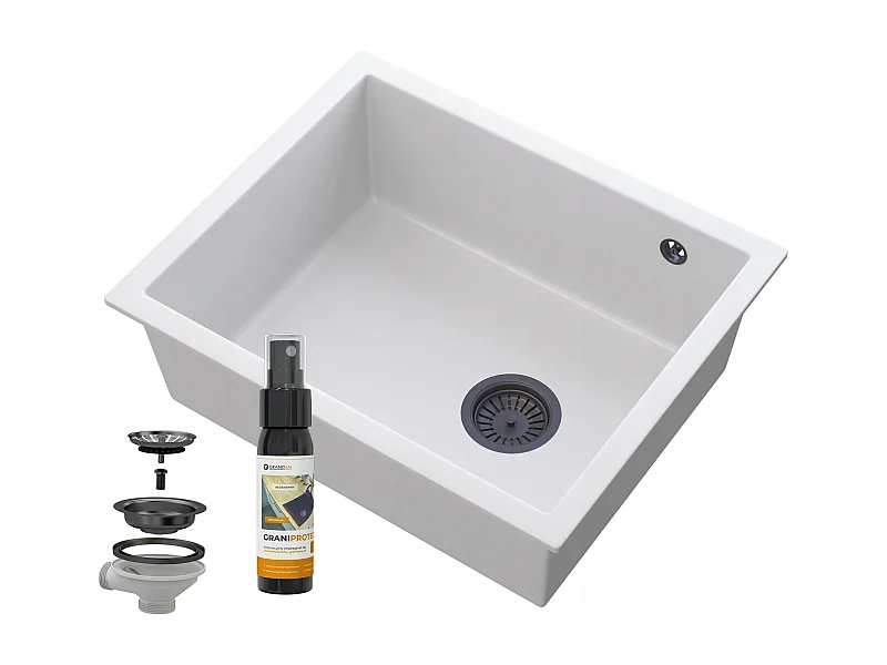 Évier encastré blanc SALIX avec siphon noir