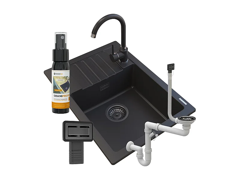 ÉVIER GRANIT NOIR ARGOS + MITIGEUR BETA + SIPHON