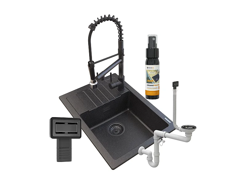 ÉVIER GRANIT ARGOS + ROBINET SPIRALE +SIPHON