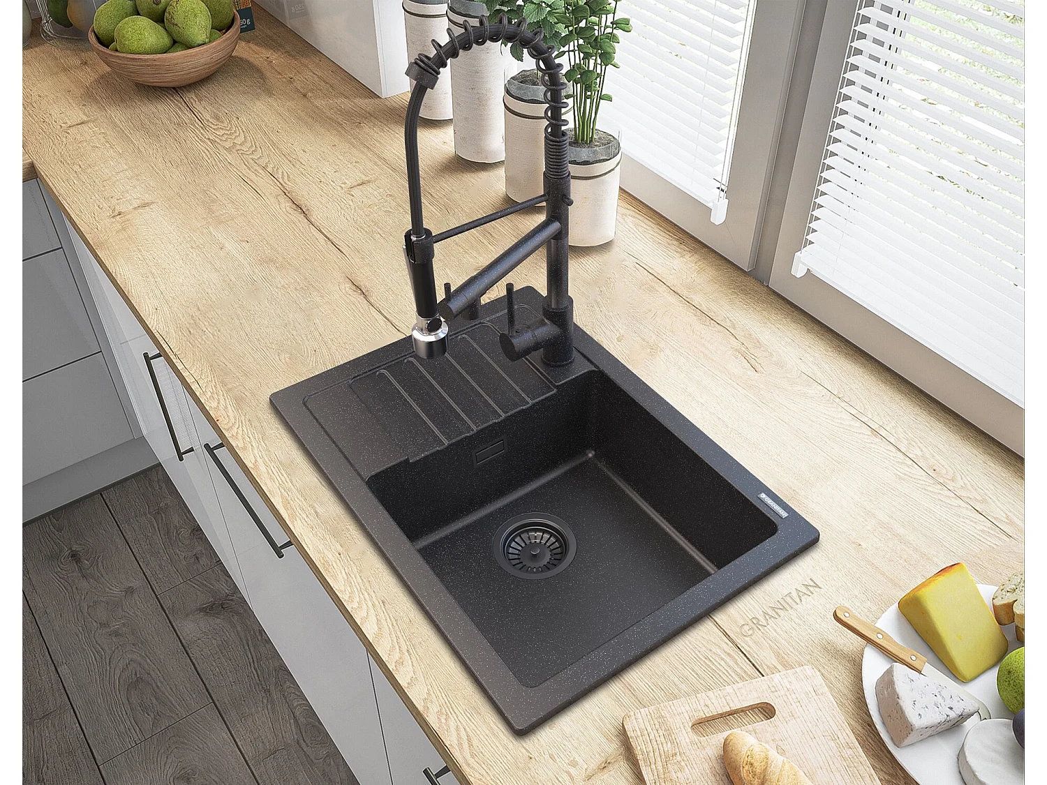 ÉVIER GRANIT ARGOS + ROBINET SPIRALE +SIPHON