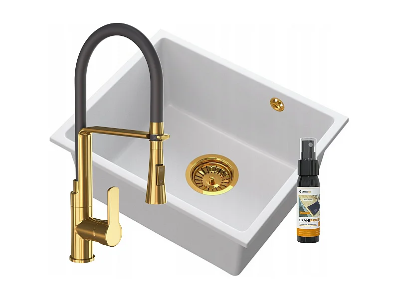 MANADO BLANC ÉVIER SOUS PLAN GOLD + ROBINETTERIE VEGAS