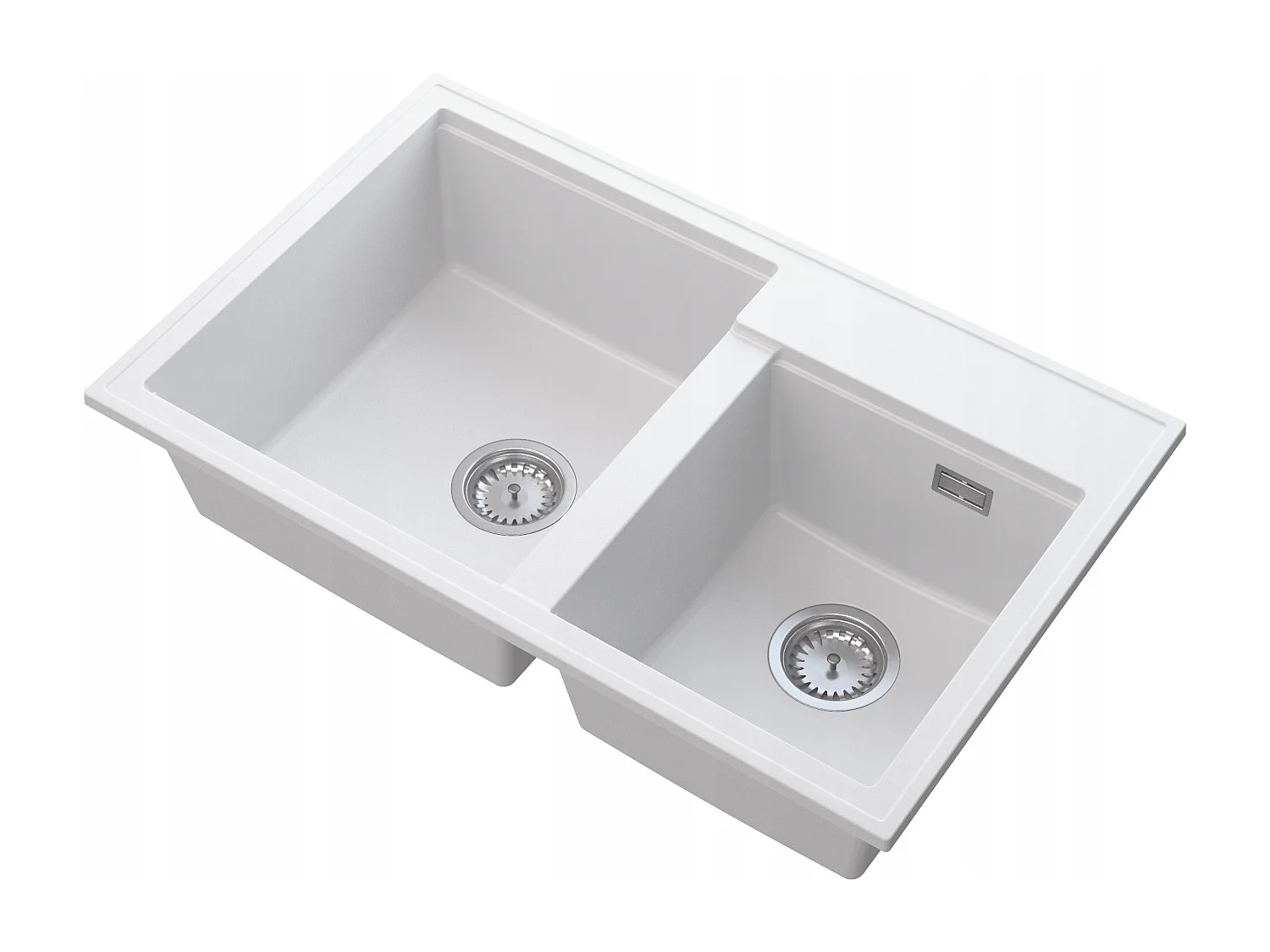 ÉVIER DOUBLE BAC GRANIT BLANC SIPHON CHROME HECTOR