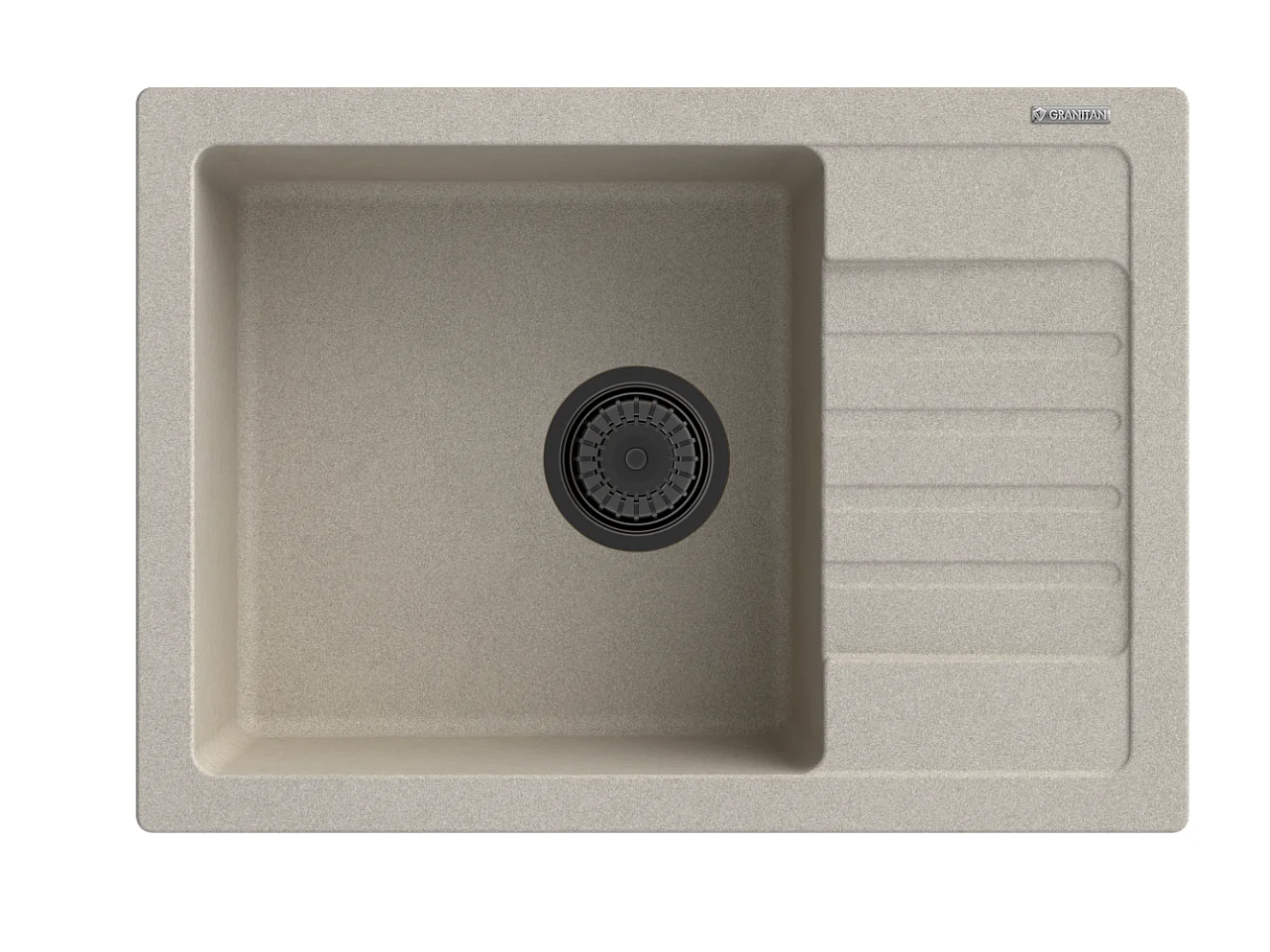 ÉVIER EN GRANIT BEIGE ARGOS + SIPHON CARRÉ NOIR