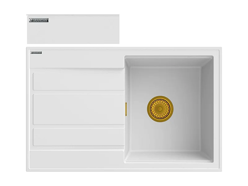 ÉVIER EN GRANIT BLANC ÉGOUTTOIR SIPHON GOLD TIMOR