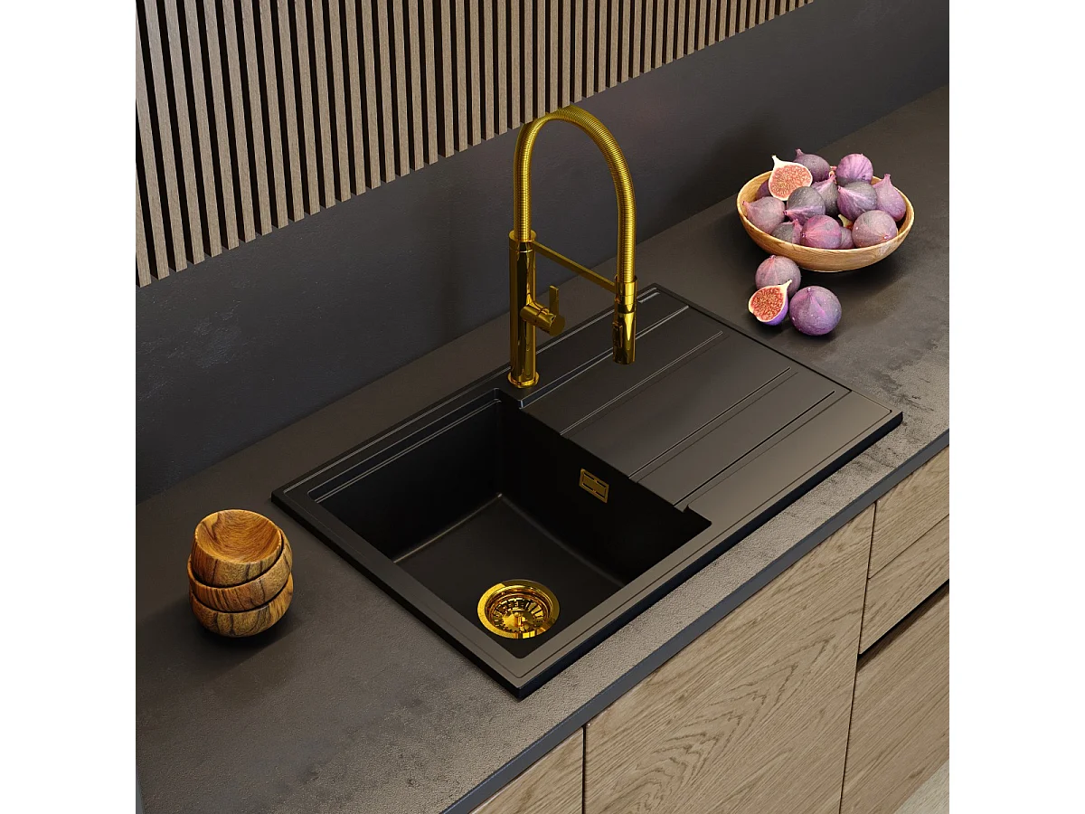 ÉVIER EN GRANIT BLANC ÉGOUTTOIR SIPHON GOLD TIMOR