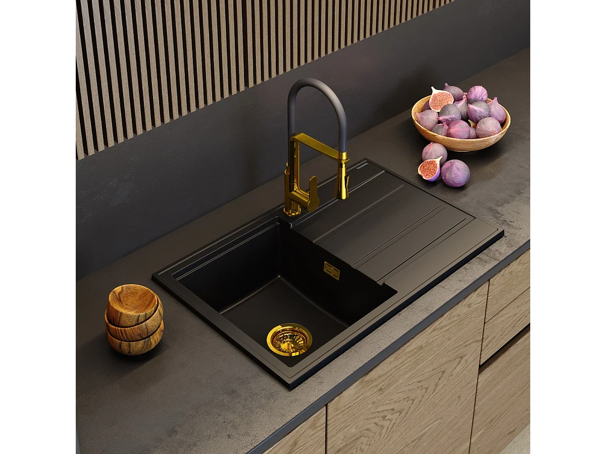 ÉVIER EN GRANIT BLANC ÉGOUTTOIR SIPHON GOLD TIMOR