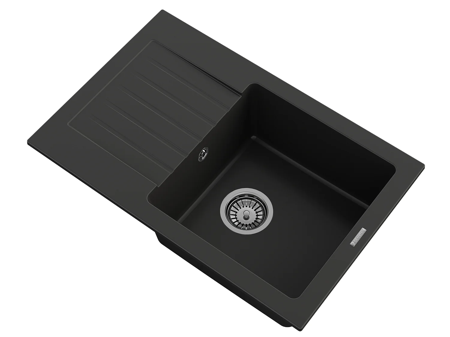 ÉVIER PROSOTANGULAIRE À UN BAC EN GRANIT GRAND ÉGOUTTOIR SIPHON CHROME MINO