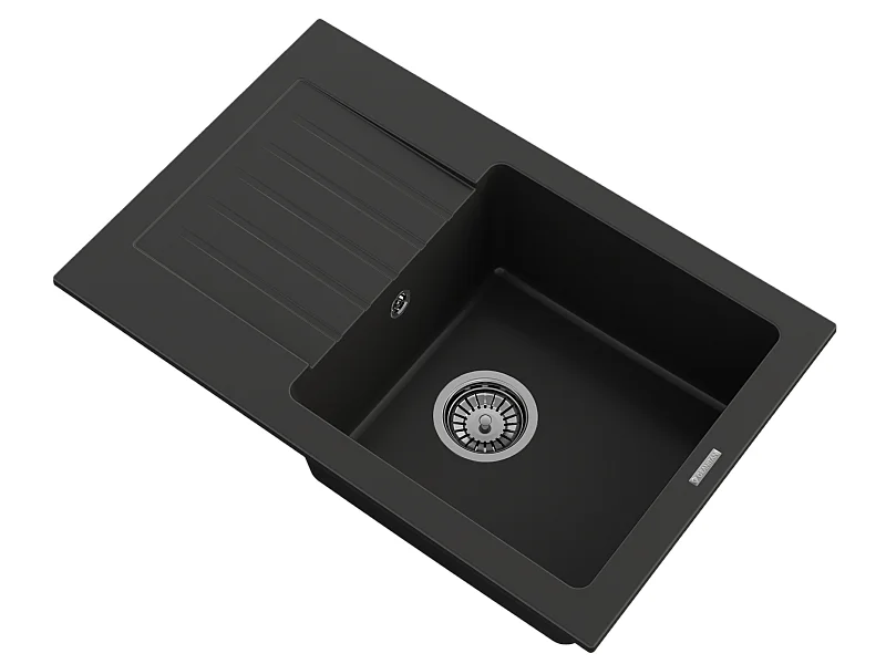 ÉVIER PROSOTANGULAIRE À UN BAC EN GRANIT GRAND ÉGOUTTOIR SIPHON CHROME MINO