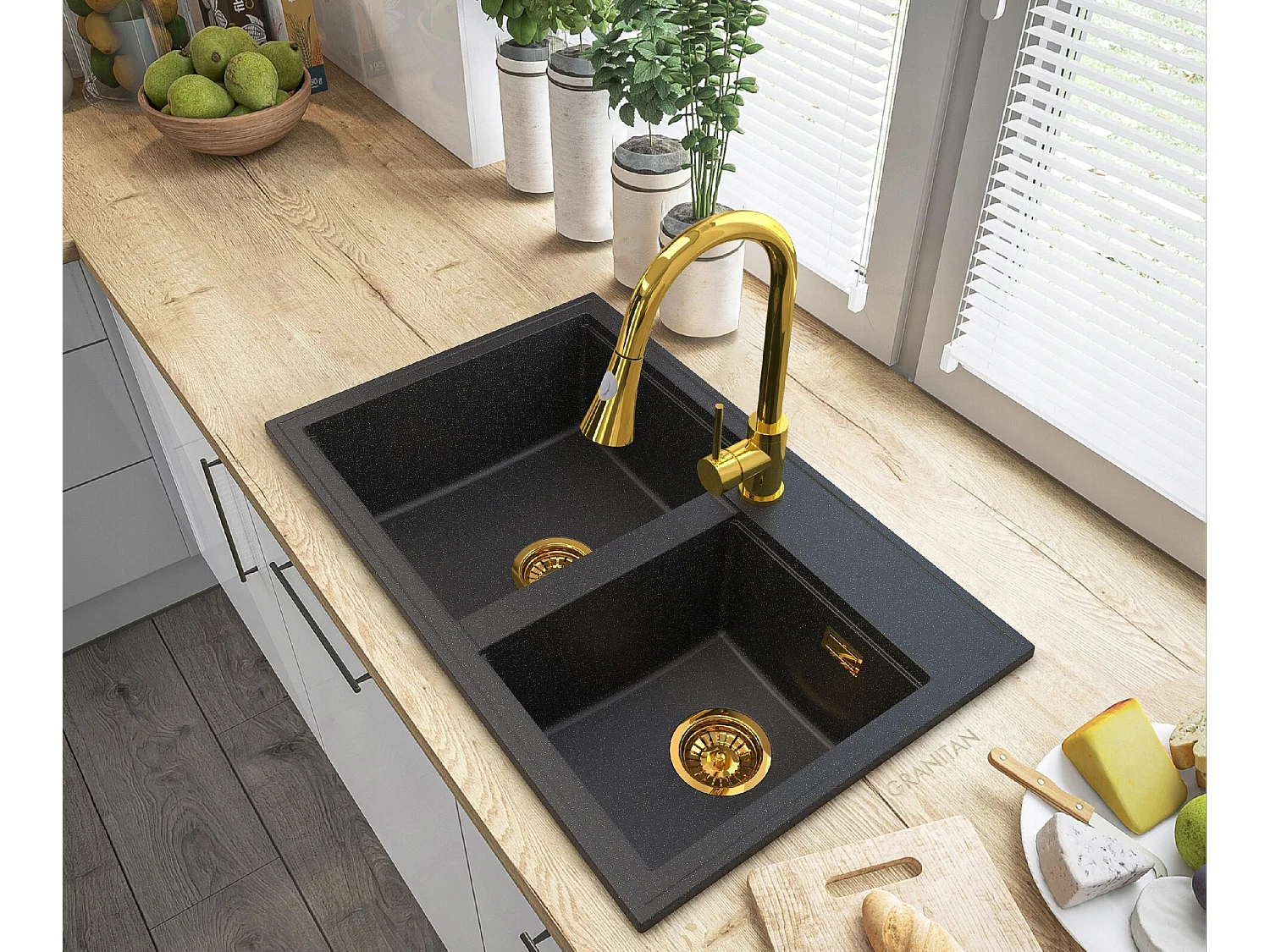 ÉVIER EN GRANIT GOLDEN HECTOR SIPHON ROBINET GOLD