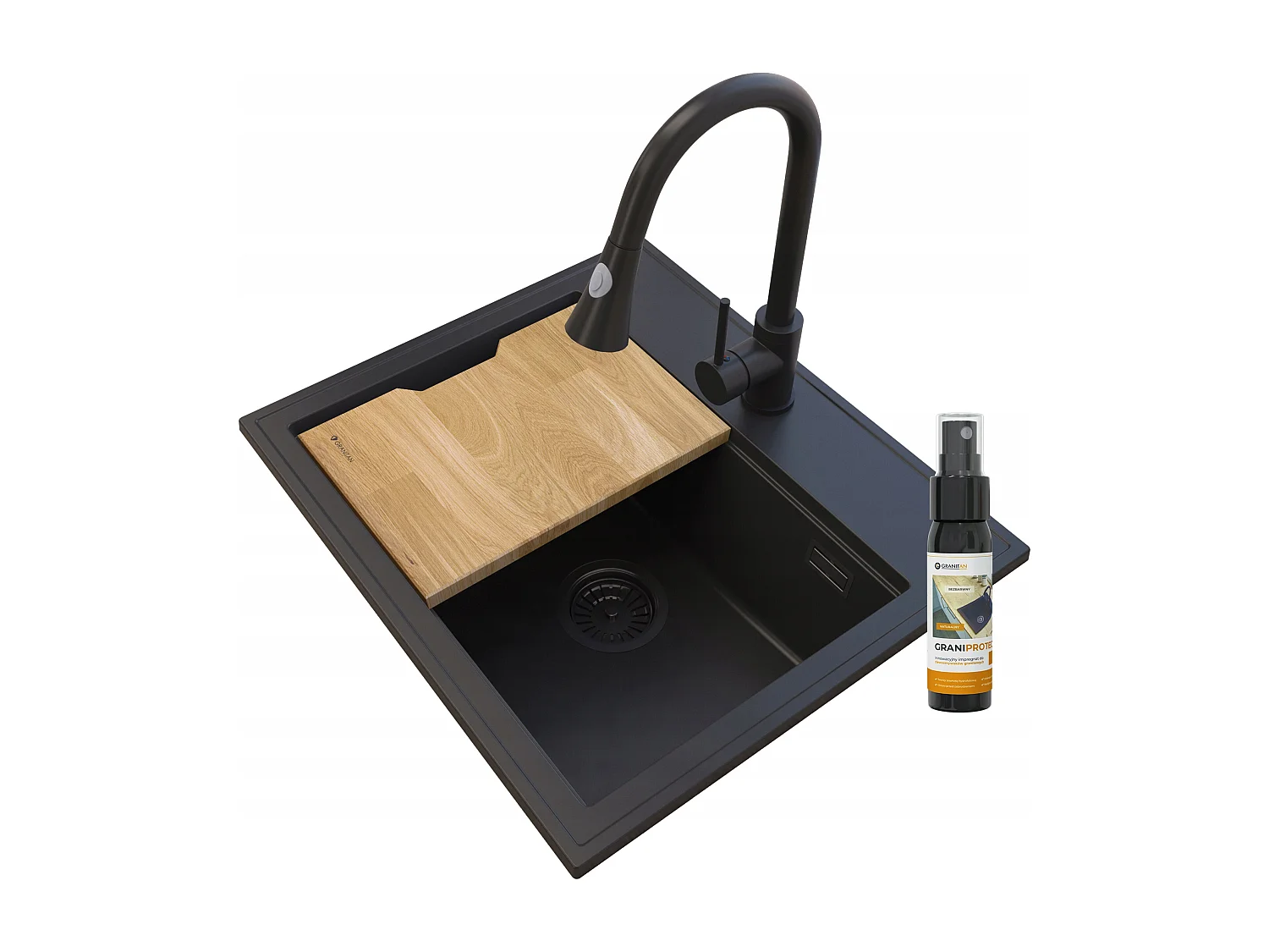 FOXAL ÉVIER GRANIT NOIR + MÉLANGEUR SERPENT NOIR