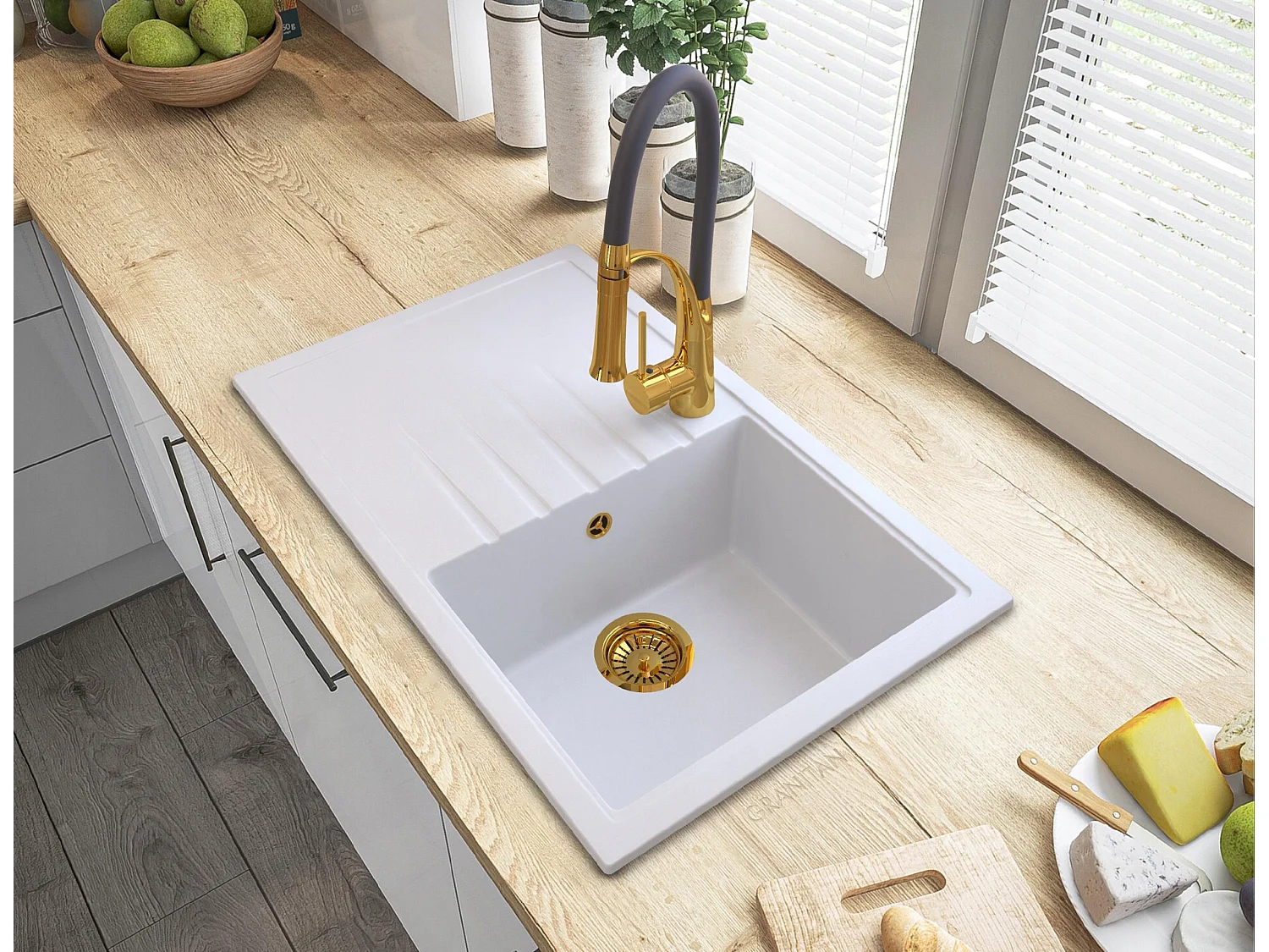 ÉVIER DE CUISINE EN GRANIT ERIS MITIGEUR OR