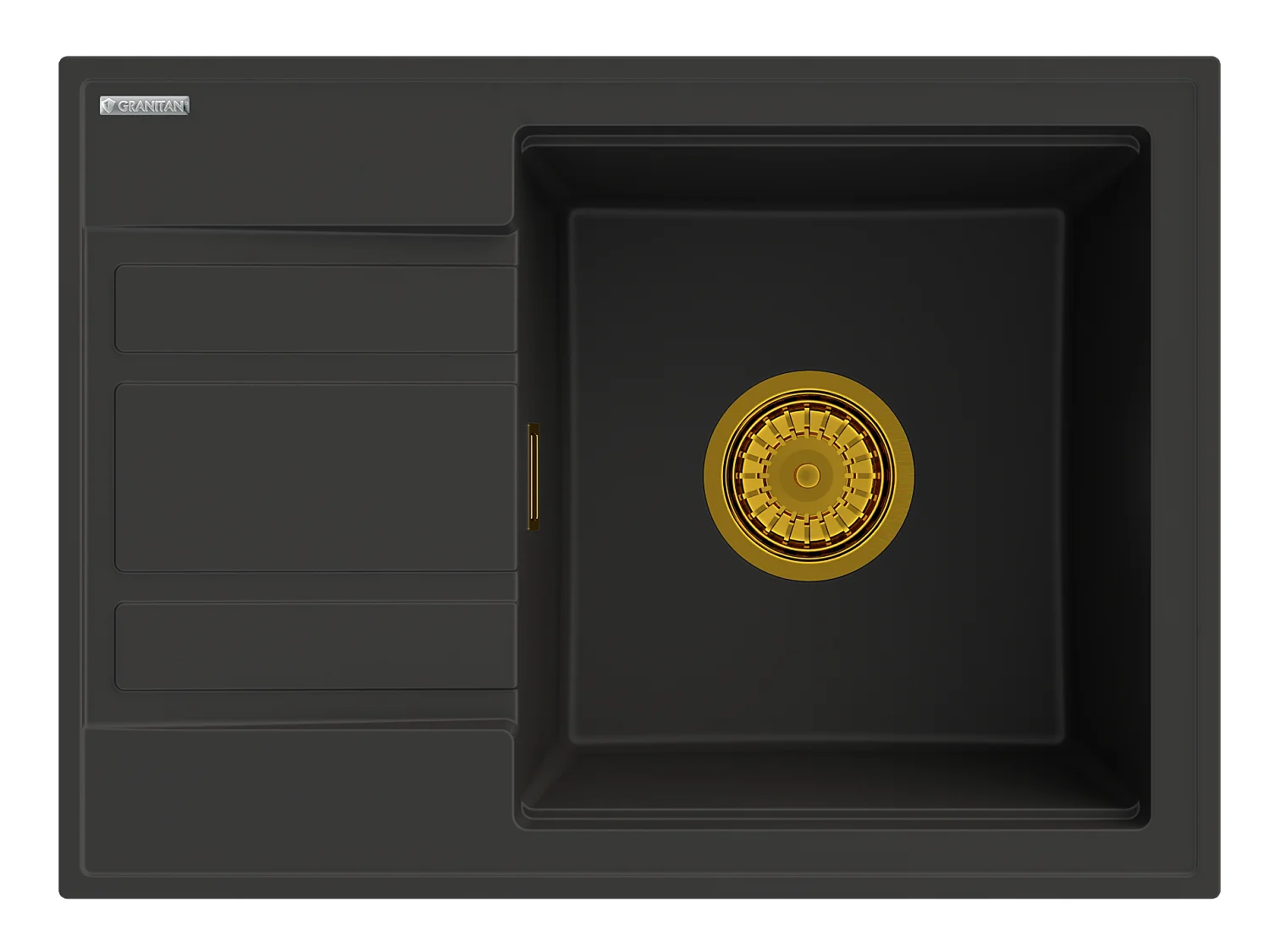 ÉVIER EN GRANIT ÉGOUTTOIR BLANC + SIPHON OR MOUILLEUR