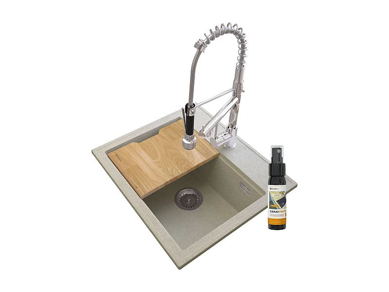 FOXAL ÉVIER GRANIT BEIGE +SPIRAL DUO MITIGEUR CHROMÉ