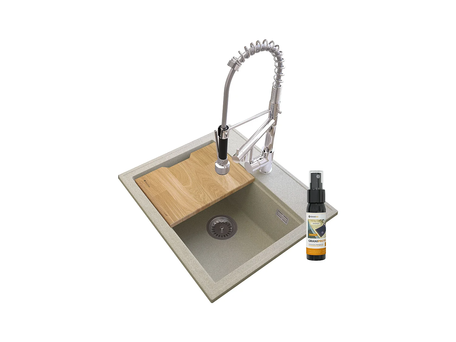 FOXAL ÉVIER GRANIT BEIGE +SPIRAL DUO MITIGEUR CHROMÉ