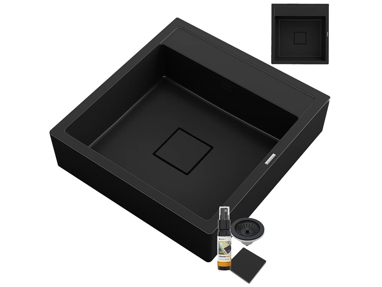 ÉVIER EN GRANIT À UN BAC SCANDINAVE FERMIER NOIR SIPHON TAVO