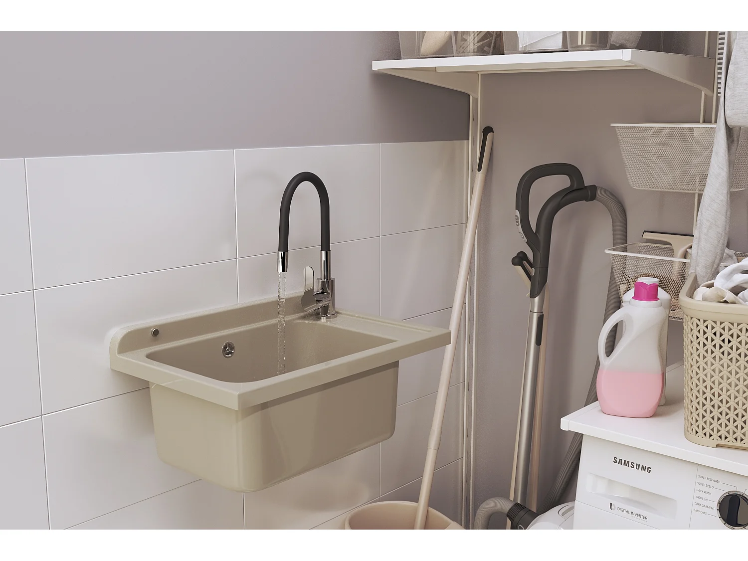 ÉVIER UTILITAIRE CHAMBRE TECHNIQUE BEIGE BUANDERIE GARAGE CHAUFFERIE MONZA