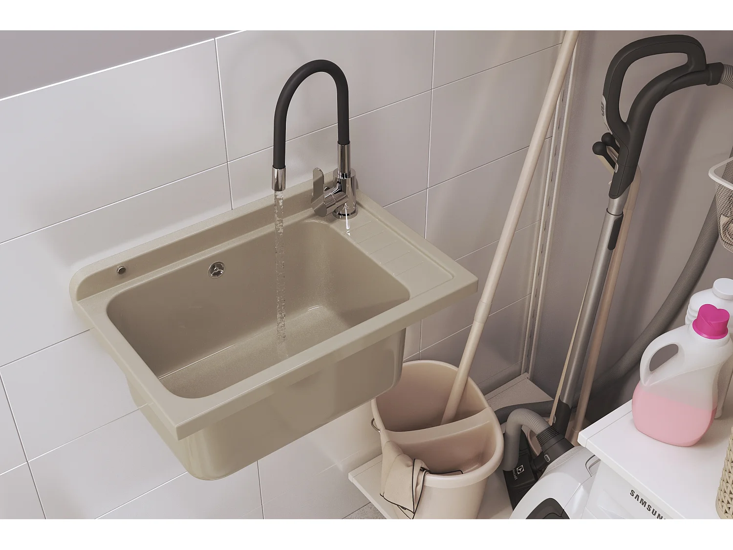 ÉVIER UTILITAIRE CHAMBRE TECHNIQUE BEIGE BUANDERIE GARAGE CHAUFFERIE MONZA