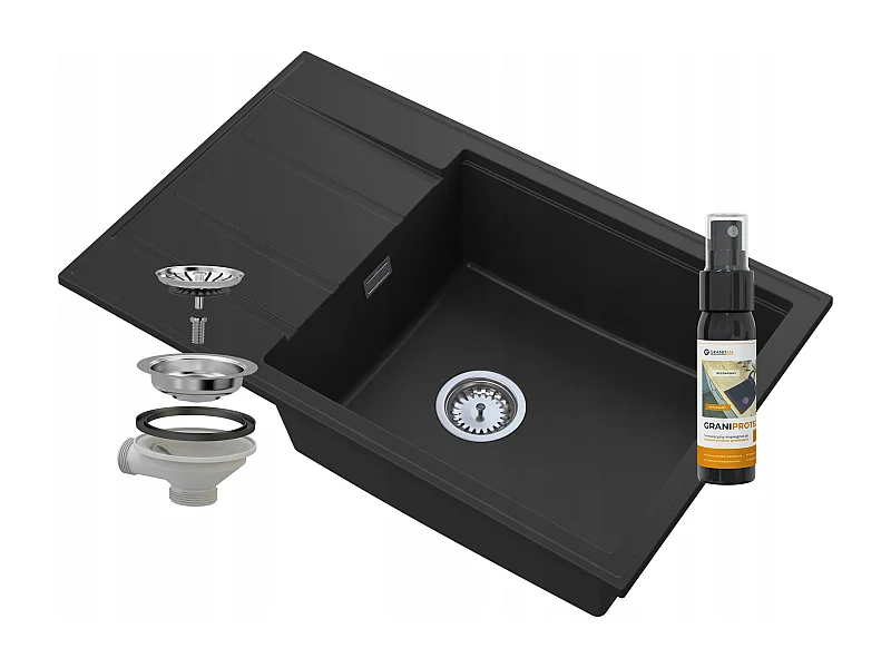 ÉVIER EN GRANIT NOIR SIPHON CHROME LOUIS