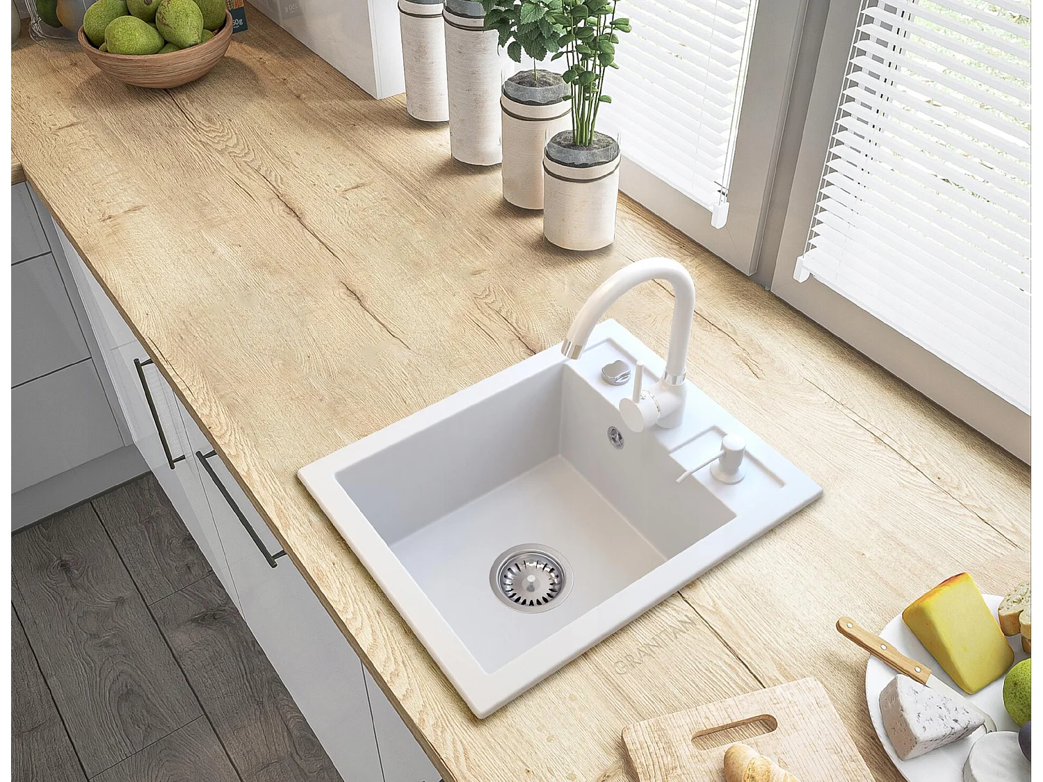 ÉVIER EN GRANIT À UN BAC SIPHON AUTOMATIQUE