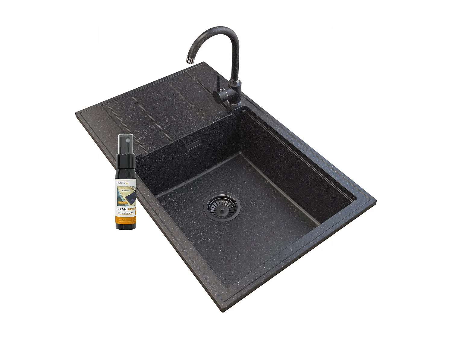 LOUIS GRANITE ÉVIER SIPHON NOIR MITIGEUR