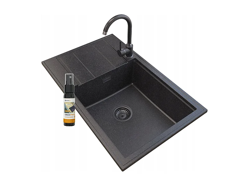 LOUIS GRANITE ÉVIER SIPHON NOIR MITIGEUR