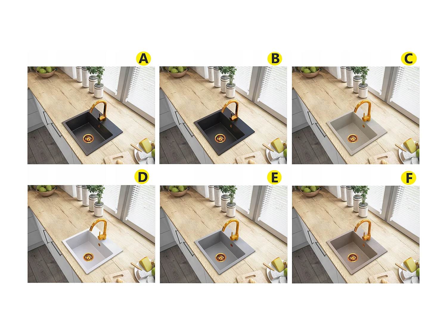 ÉVIER DE CUISINE EN GRANIT MINI-MÉLANGEUR OR