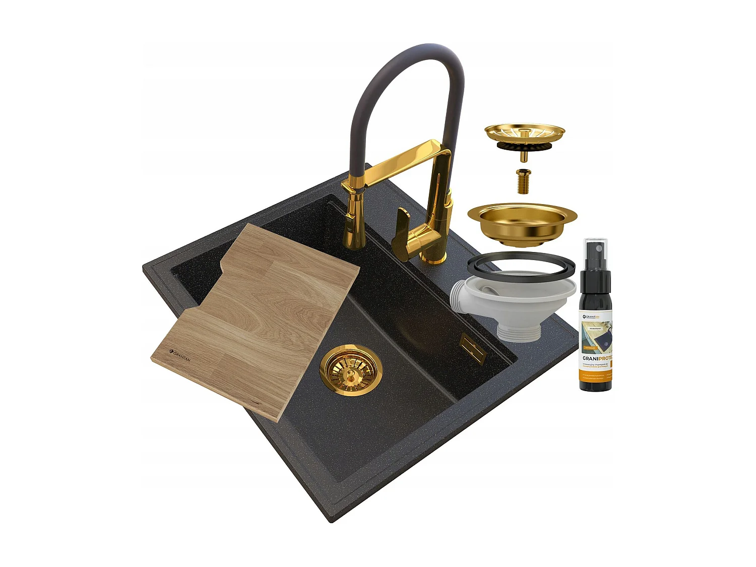 ÉVIER EN GRANIT ROBINET GOLDEN FOXAL SIPHON GOLDEN