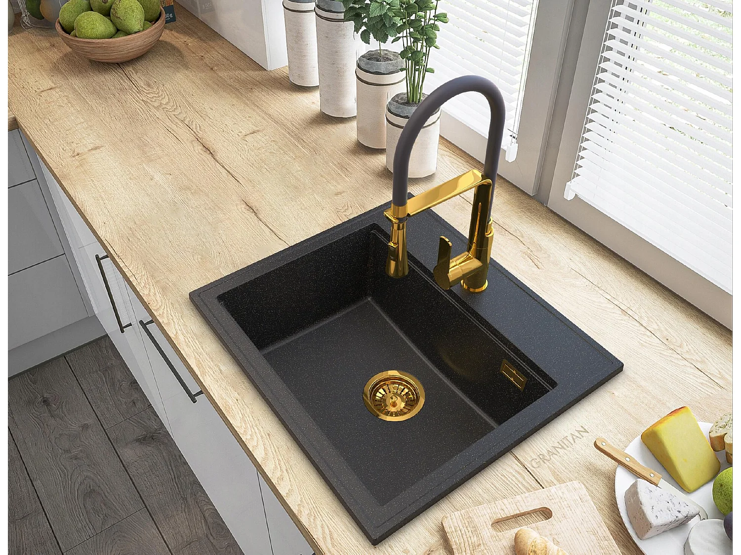 ÉVIER EN GRANIT ROBINET GOLDEN FOXAL SIPHON GOLDEN