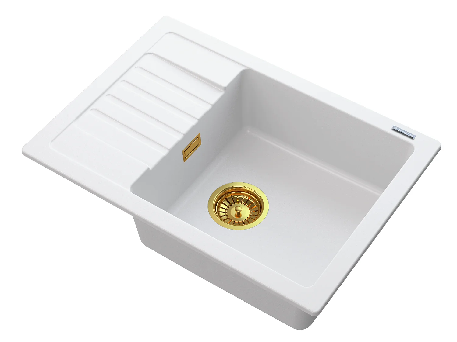 ÉVIER EN GRANIT BLANC ARGOS + SIPHON SQUARE GOLD