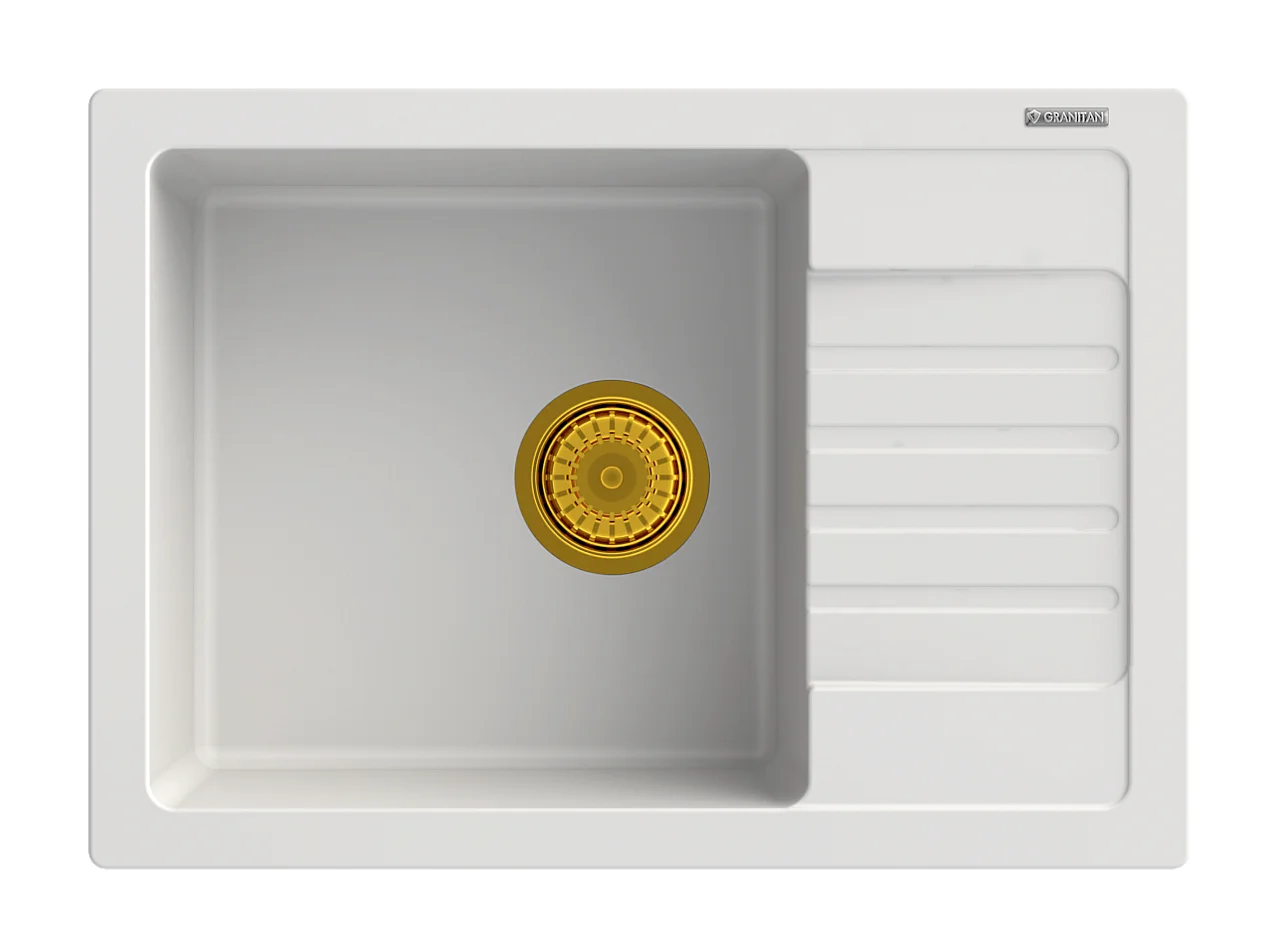 ÉVIER EN GRANIT BLANC ARGOS + SIPHON SQUARE GOLD
