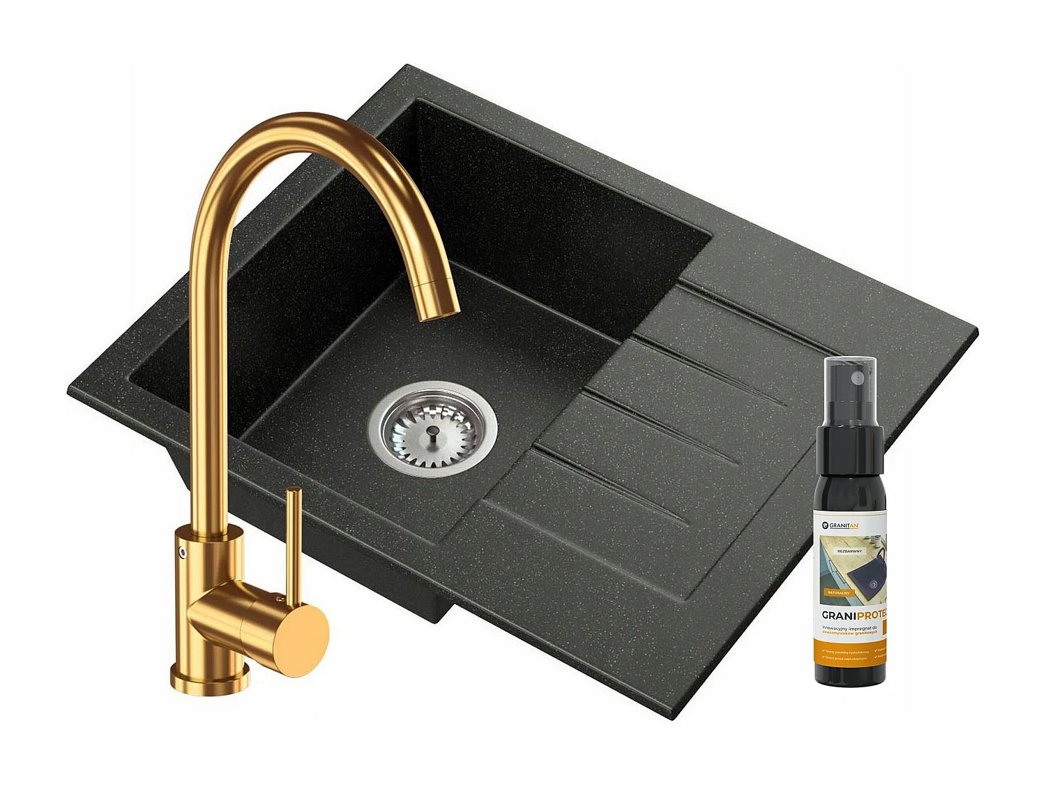 ÉVIER EN GRANIT + MITIGEUR DE CUISINE OR