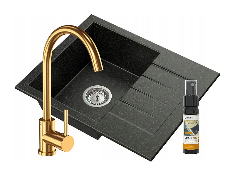 ÉVIER EN GRANIT + MITIGEUR DE CUISINE OR