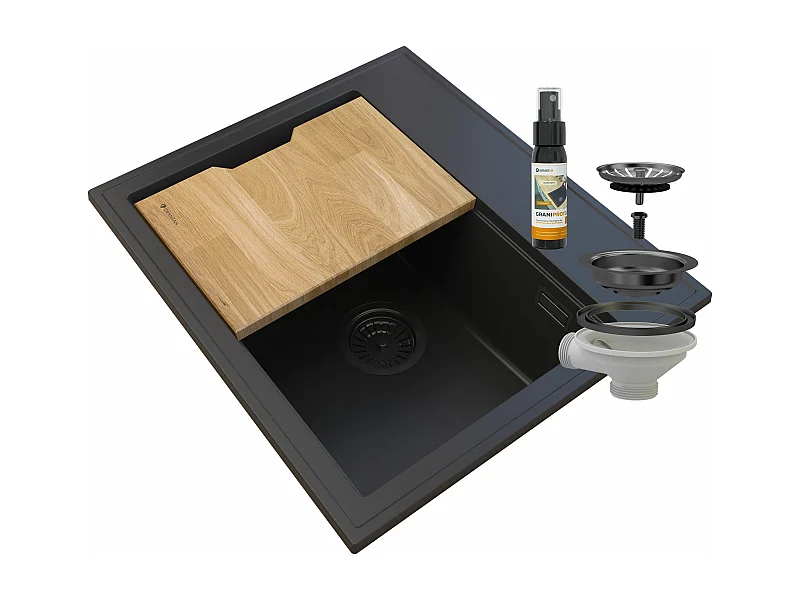 FOXAL ÉVIER EN GRANIT NOIR SIPHON NOIR