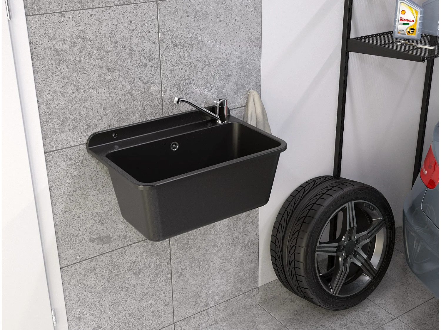 ÉVIER DE FERME GRAND BOL NOIR ROBINET CHROME