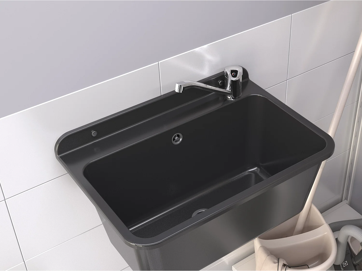 ÉVIER DE FERME GRAND BOL NOIR ROBINET CHROME