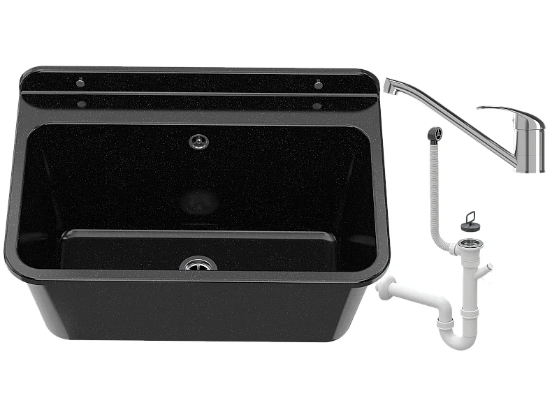 ÉVIER DE FERME GRAND BOL NOIR ROBINET CHROME