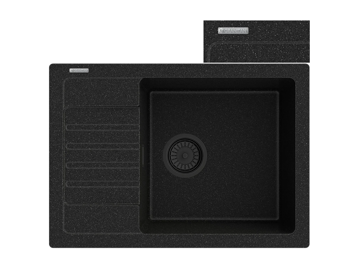 ÉVIER EN GRANIT NOIR MÉTALLISÉ SIPHON ARGOS