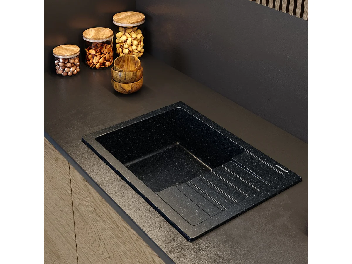 ÉVIER EN GRANIT NOIR MÉTALLISÉ SIPHON ARGOS