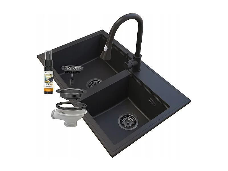 ÉVIER EN GRANIT NOIR ROBINET SIPHON HECTOR NOIR