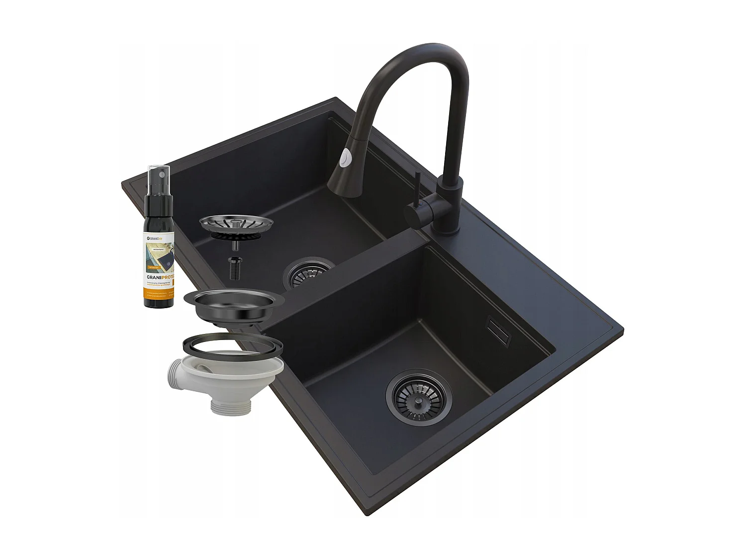 ÉVIER EN GRANIT NOIR ROBINET SIPHON HECTOR NOIR
