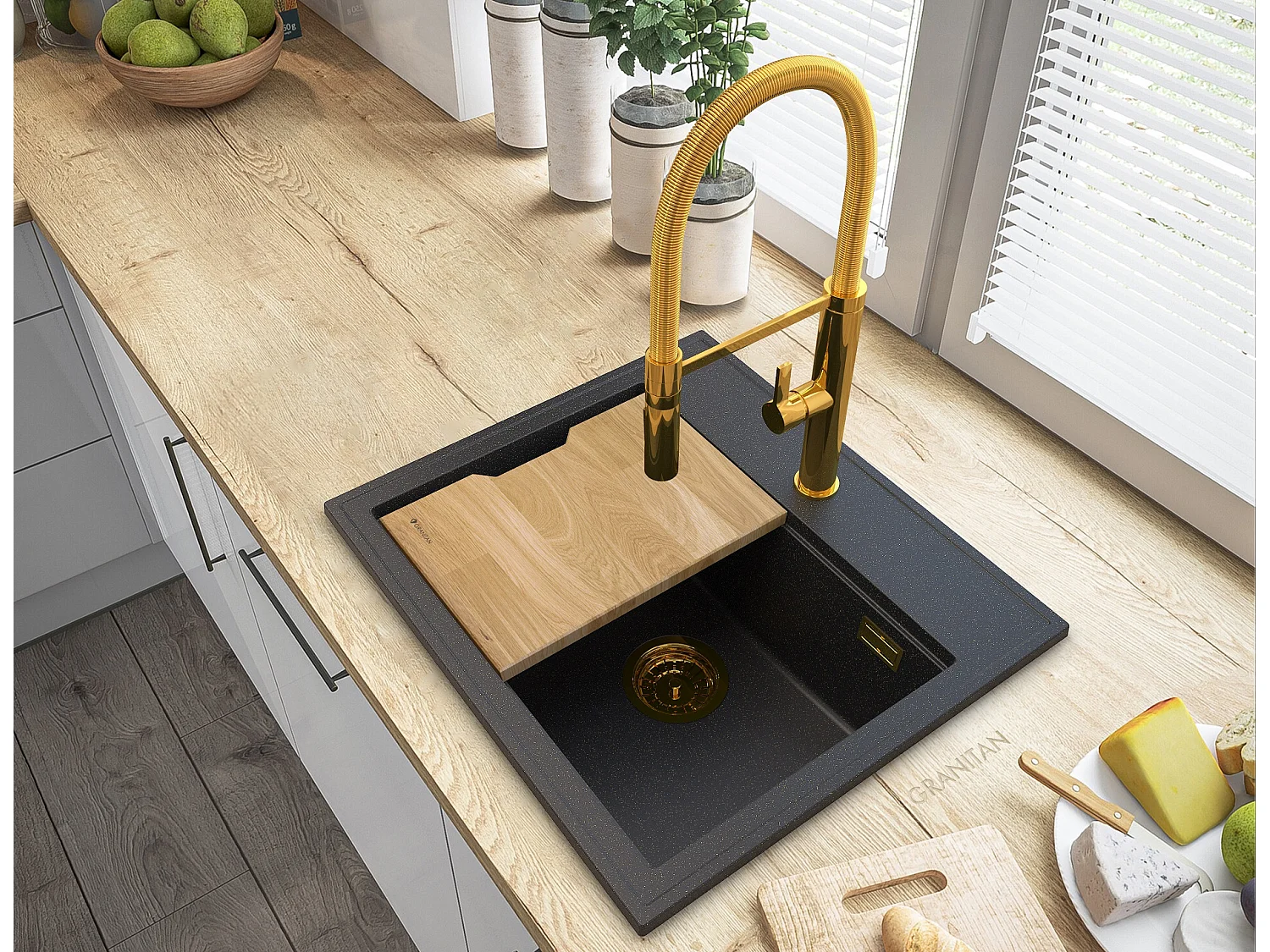 FOXAL GOLDEN LINE GRANITE ÉVIER+HIGH MIXER GOLD