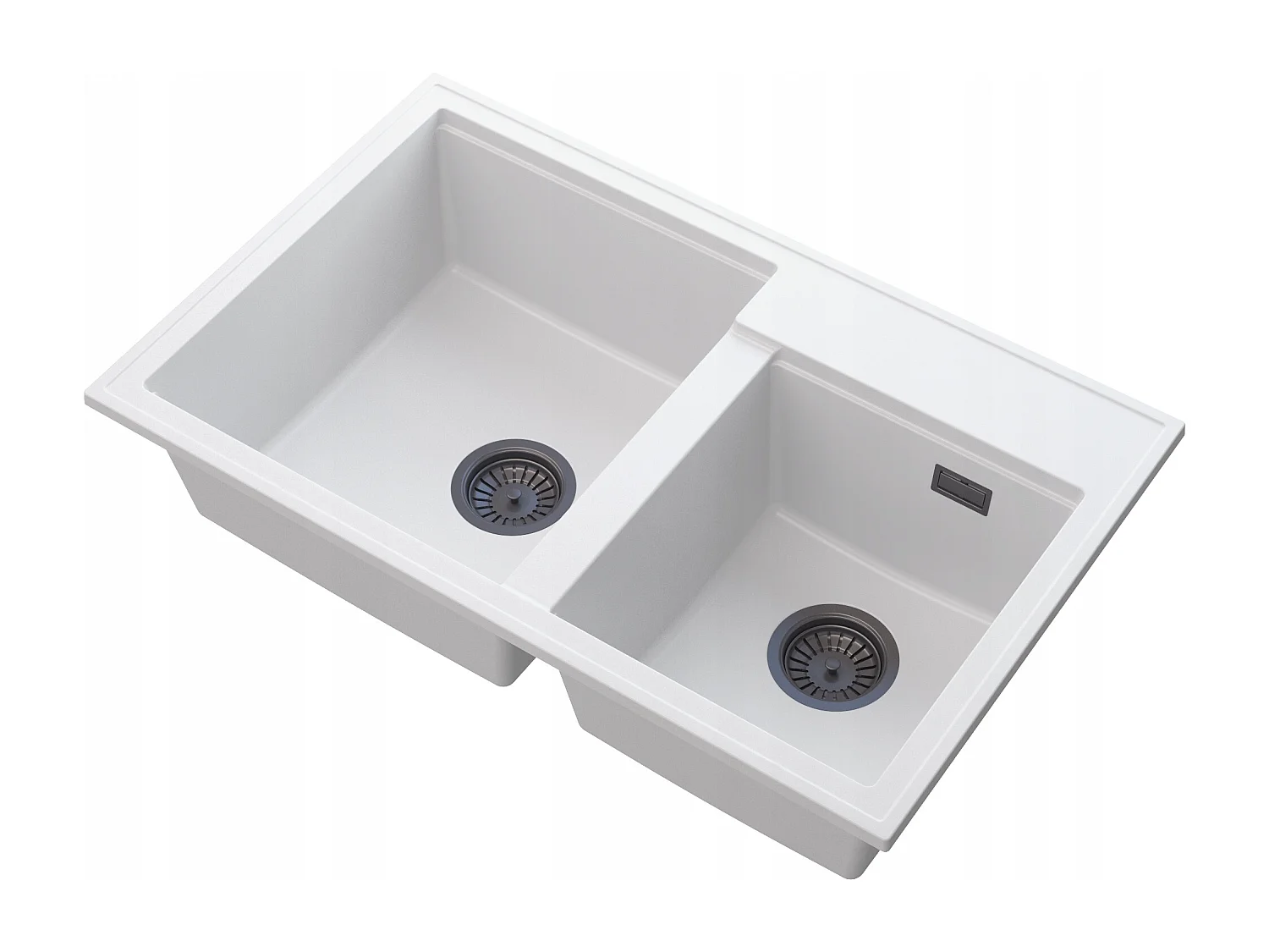 ÉVIER EN GRANIT BLANC HECTOR 2 COMPARTIMENTS SIPHON NOIR