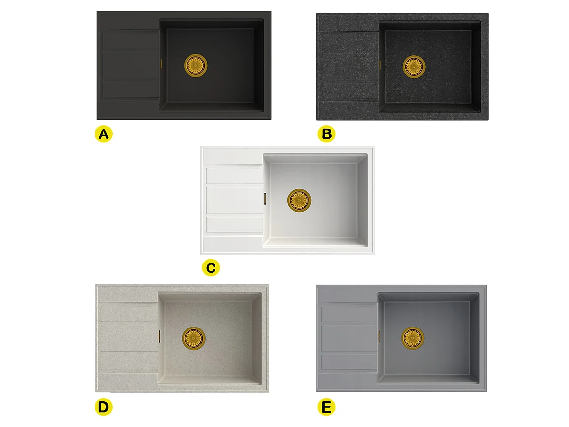 ÉVIER MONOCUVE EN GRANIT LOUIS AVEC ÉGOUTTOIR SIPHON OR