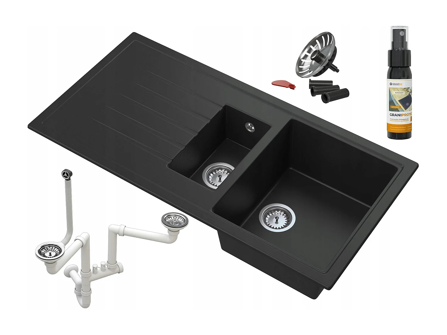 ÉVIER GRANIT SOLARIS NOIR SIPHON CLICK KLAK