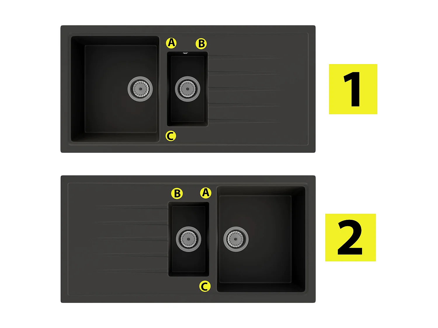 ÉVIER GRANIT SOLARIS NOIR SIPHON CLICK KLAK