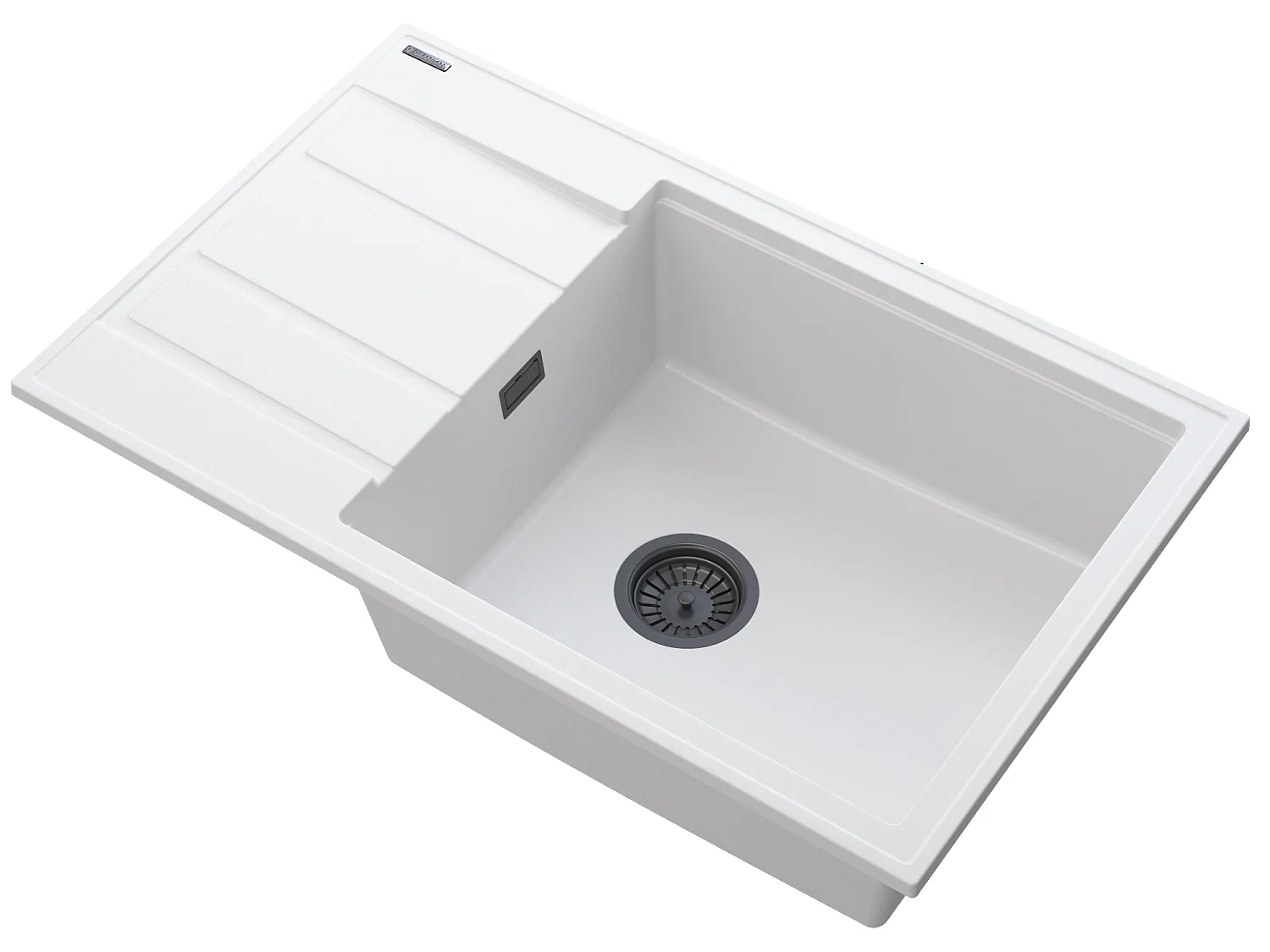 ÉVIER GRANIT BLANC LOUIS ÉGOUTTOIR SIPHON NOIR