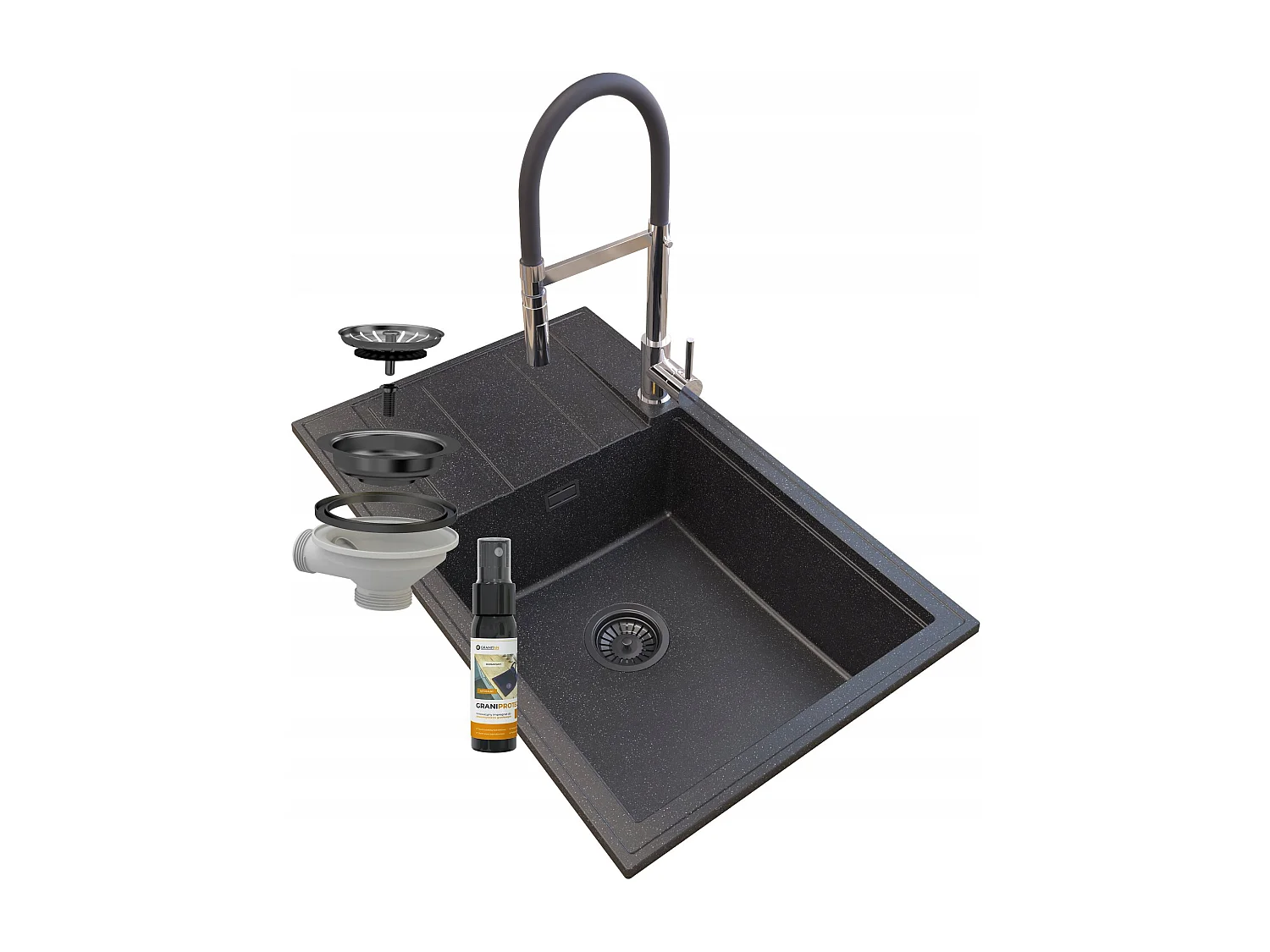 ÉVIER EN GRANIT LOUIS GRANIT SIPHON ROBINET CHROME