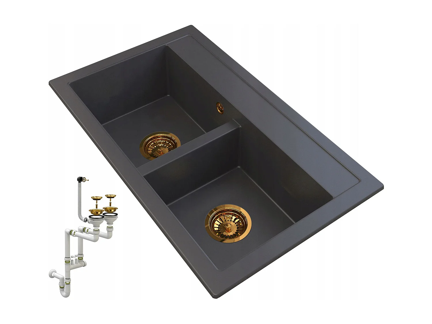 GOLD SINKIT Siphon d'évier à double cuve en GRANITE