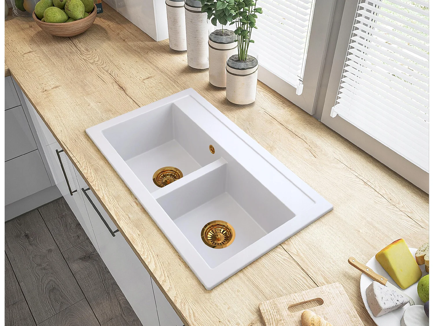 GOLD SINKIT Siphon d'évier à double cuve en GRANITE