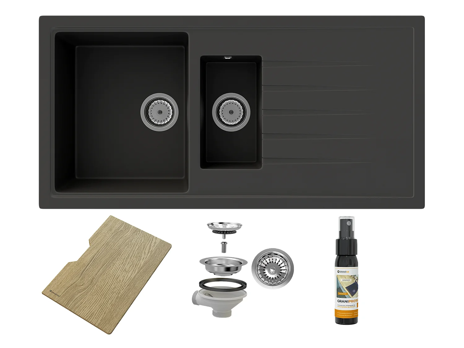 ÉVIER EN GRANIT 1,5K PANNEAU DE CHÊNE IMPRÉGNÉ SOLARIS